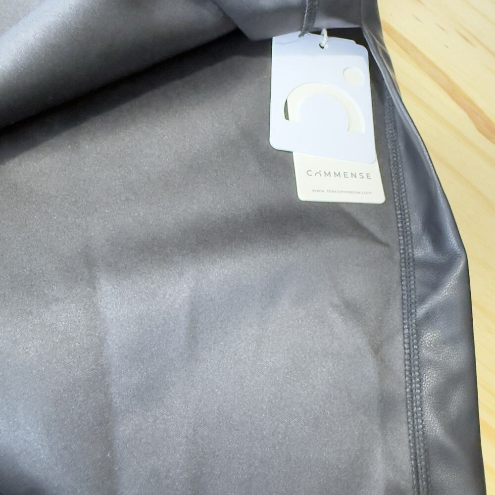Commense Faux Leather Ruched Slit Midi Skirt Minimalist & Night Out, New - Picture 7 of 11
